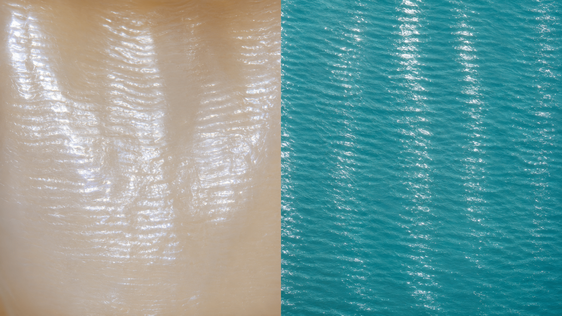 Dental enamel texture next to ocean ripples